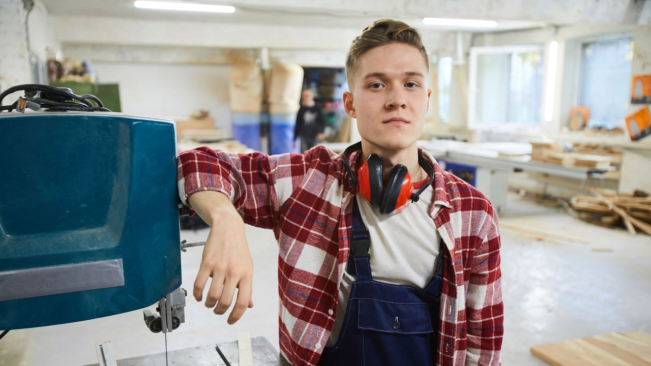 Auszubildender in einer Schreinerei
